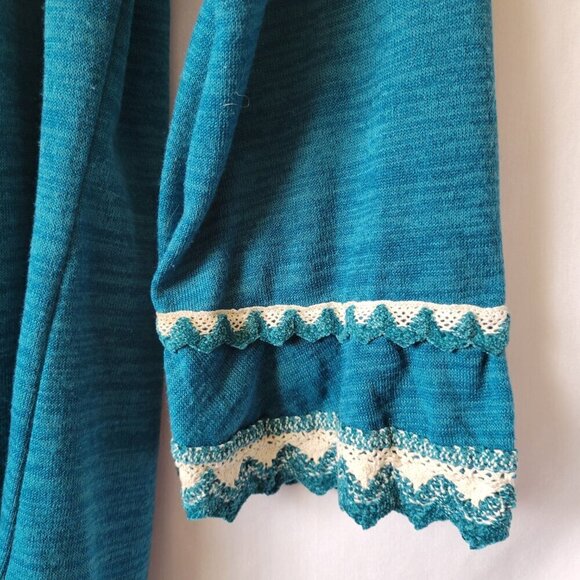 WinWin Top Double Lace teal turquoise Hippie Peasant bell slv Small Medium Y2k - Picture 3 of 8
